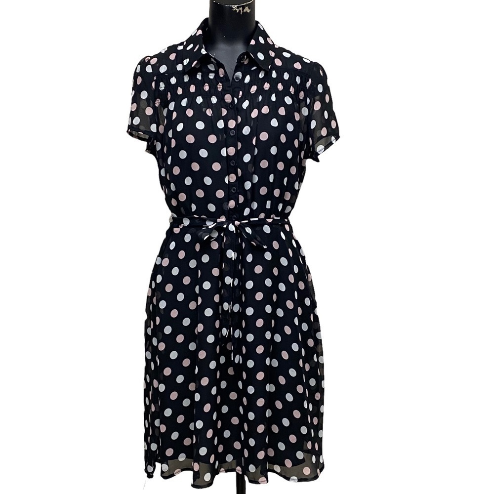 Robert Louis Chiffon Polka Dot Fit and Flare Dress Size L - Picture 6 of 6